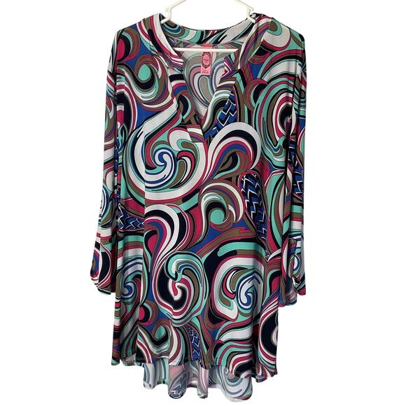 Honeyme Swirl Hipster Mod V Neck Longsleeve Dress Curvy plus XXXL - Picture 1 of 8